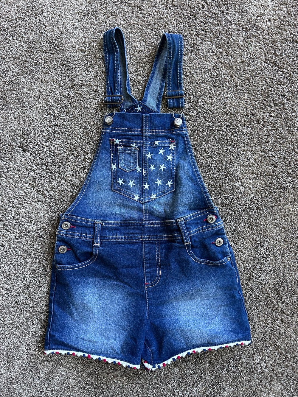 Blue Denim Star Pocket Short Overalls Size YL (10/12) Fourth of July Patriotic